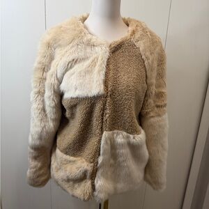 For The Republic Tan and Cream Faux Fur Jacket